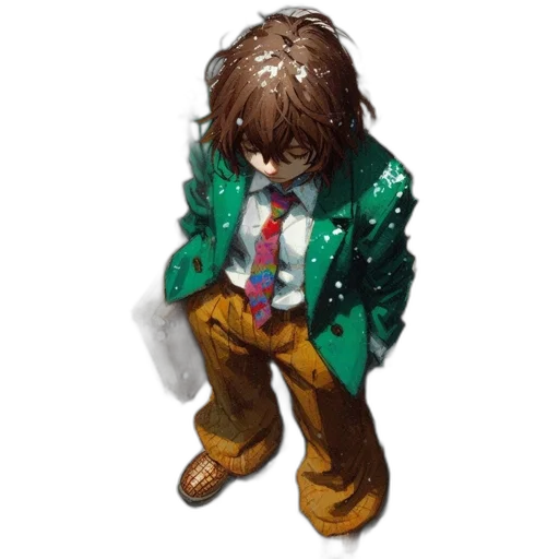 jacket, staff, face, concept art, pixel art, fantasy art, watercolor, green transparent PNG cut-out