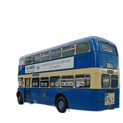 3d render, blue, double, decker, bus, advertisement, david, peel transparent PNG cut-out
