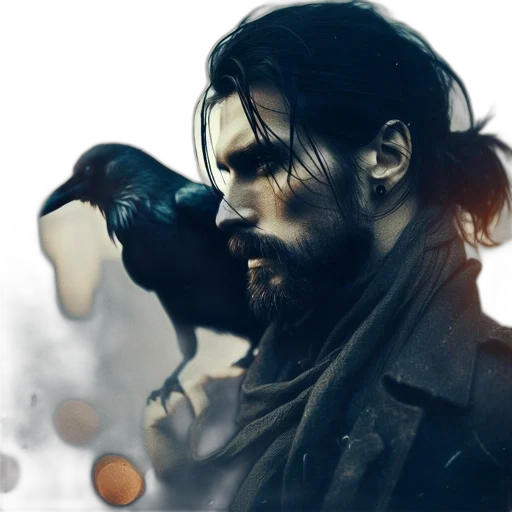 weapon, concept art, photorealistic, fantasy art, comic book art, bearded, man, dark transparent PNG cut-out