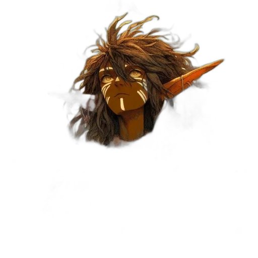 mask, hair, staff, creature, 3d render, photorealistic, concept art, fantasy art transparent PNG cut-out
