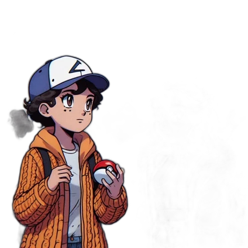 jacket, hat, creature, concept art, watercolor, cartoon, anime, monochrome transparent PNG cut-out
