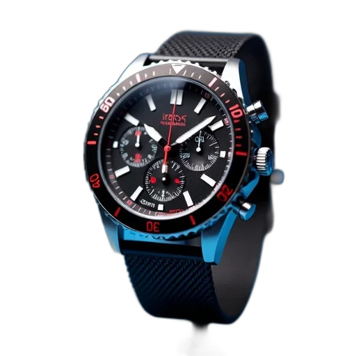 3d render, black, red, wristwatch, mesh, band, displayed, stand transparent PNG cut-out
