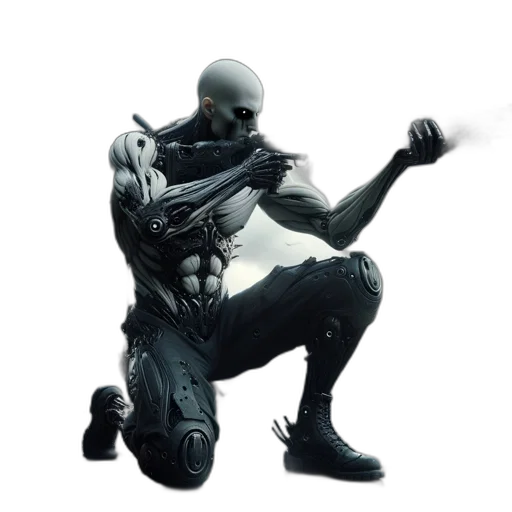 weapon, robot, mask, concept art, comic book art, 3d render, pixel art, humanoid transparent PNG cut-out