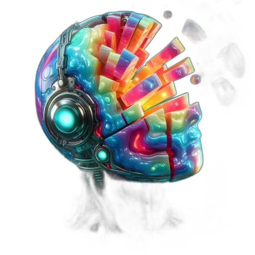 mask, crown, robot, hat, concept art, cyberpunk, vaporwave, 3d render transparent PNG cut-out
