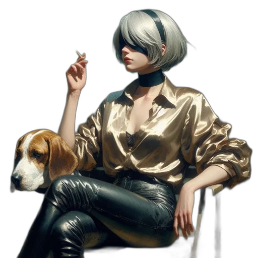 jacket, staff, animal, weapon, cyberpunk, concept art, fantasy art, oil painting transparent PNG cut-out