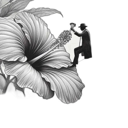 flower, umbrella, concept art, pencil sketch, photorealistic, underwater, monochrome, man transparent PNG cut-out