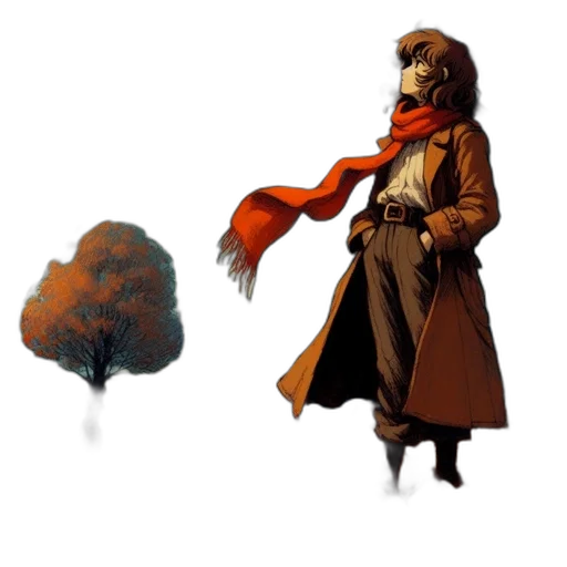 jacket, staff, hat, umbrella, concept art, pixel art, comic book art, fantasy art transparent PNG cut-out