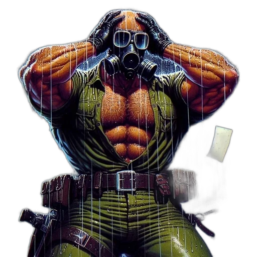 robot, mask, jacket, weapon, comic book art, concept art, cyberpunk, pixel art transparent PNG cut-out