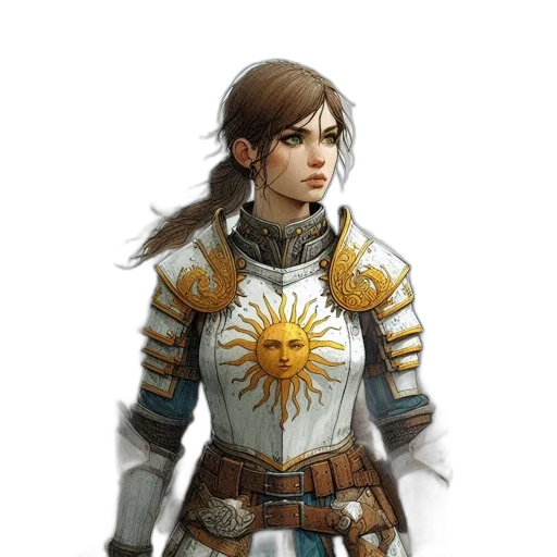 fantasy art, concept art, comic book art, pixel art, golden, earth tones, female, warrior transparent PNG cut-out