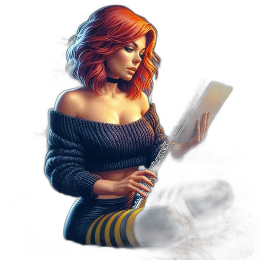dress, fantasy art, concept art, comic book art, photorealistic, fire, fog, neon lights transparent PNG cut-out