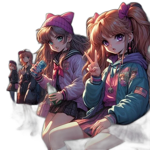 jacket, weapon, staff, creature, anime, concept art, vaporwave, pixel art transparent PNG cut-out