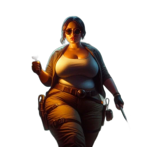 jacket, dress, weapon, staff, concept art, cyberpunk, comic book art, 3d render transparent PNG cut-out
