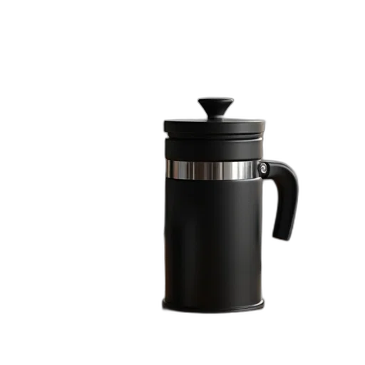 3d render, photorealistic, black, stainless, steel, coffee, canister, table transparent PNG cut-out