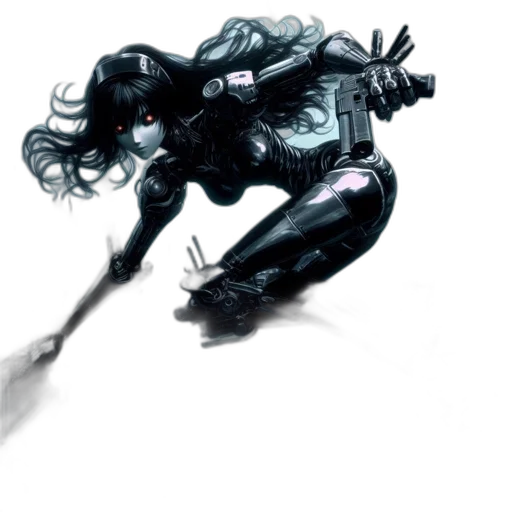 weapon, robot, hair, sword, concept art, comic book art, cyberpunk, fantasy art transparent PNG cut-out