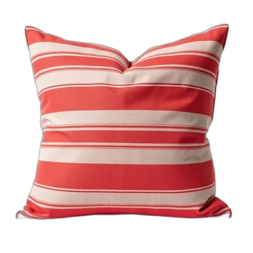 red, white, striped, pillow, subtle, texture, displayed, against transparent PNG cut-out