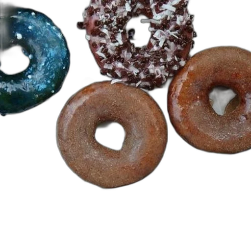 food, jewelry, 3d render, dark, box, four, donuts, one transparent PNG cut-out