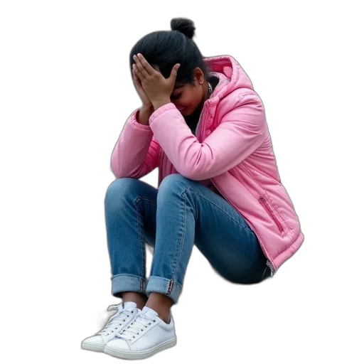 jacket, pastel, person, sitting, pile, rubble, surrounded, debris transparent PNG cut-out