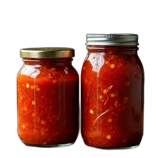 food, photorealistic, two, jars, ragu, one, spicy, other transparent PNG cut-out