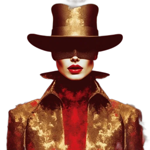 hat, crown, mask, jacket, concept art, red, golden, person transparent PNG cut-out