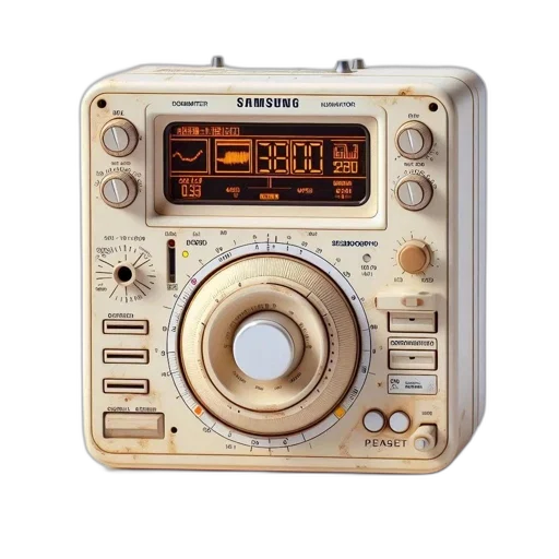vintage-looking, samsung, device, beige, body, knobs, dials, screens transparent PNG cut-out