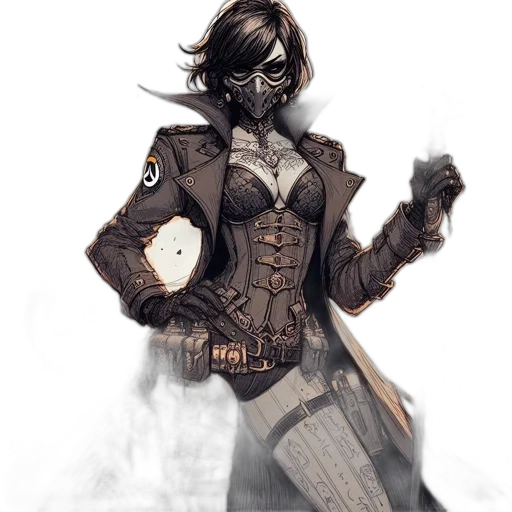 jacket, mask, staff, weapon, concept art, fantasy art, comic book art, cyberpunk transparent PNG cut-out