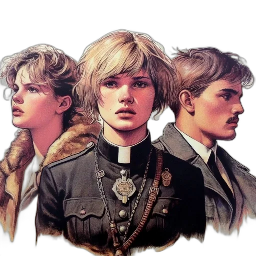 jacket, face, concept art, fantasy art, comic book art, photorealistic, earth tones, golden transparent PNG cut-out
