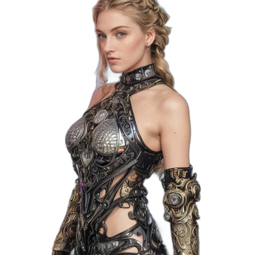 dress, jewelry, jacket, sword, fantasy art, concept art, comic book art, cyberpunk transparent PNG cut-out