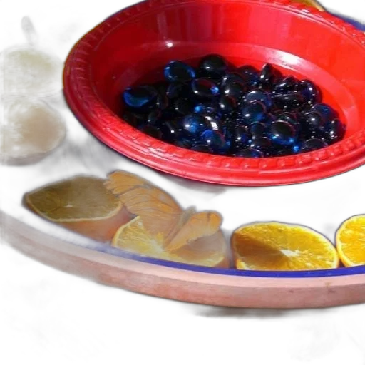 food, jewelry, crown, 3d render, photorealistic, blue, bowl, glass transparent PNG cut-out