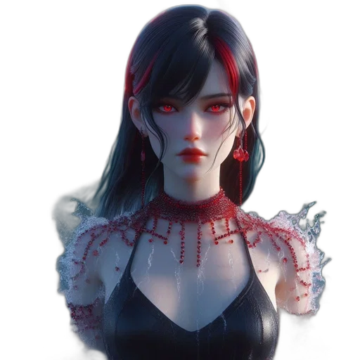 face, dress, concept art, fantasy art, comic book art, pixel art, red, dark transparent PNG cut-out