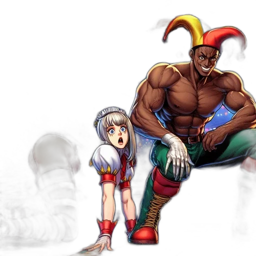 concept art, anime, pixel art, comic book art, two, animated, characters, one transparent PNG cut-out