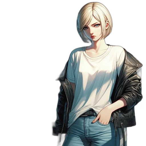 jacket, dress, staff, face, concept art, pixel art, comic book art, anime transparent PNG cut-out