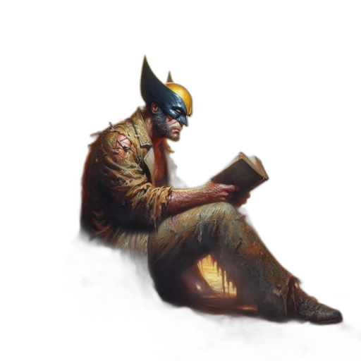 mask, comic book art, concept art, fantasy art, pixel art, wolverine, sits, among transparent PNG cut-out