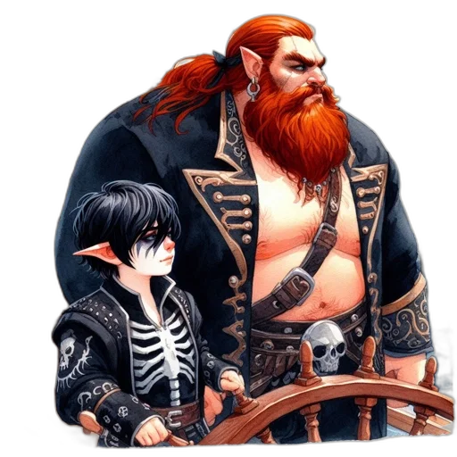 concept art, fantasy art, comic book art, pixel art, two, characters, stand, aboard transparent PNG cut-out
