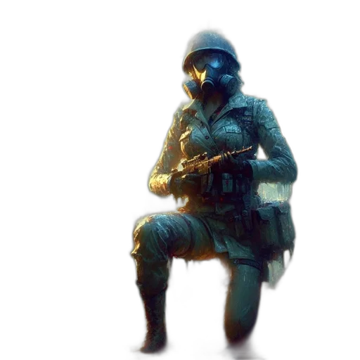 weapon, sword, jacket, face, concept art, 3d render, pixel art, photorealistic transparent PNG cut-out