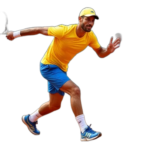 photorealistic, 3d render, male, tennis, player, action, clay, court transparent PNG cut-out