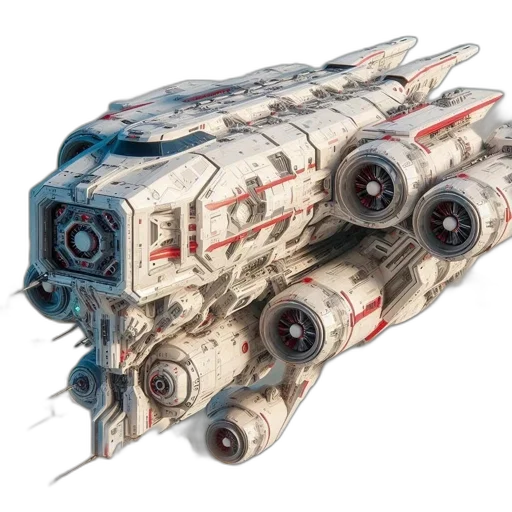 weapon, robot, concept art, 3d render, photorealistic, white, spaceship, red transparent PNG cut-out