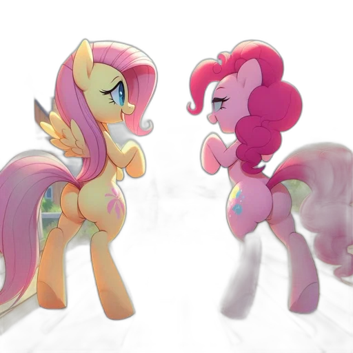 3d render, concept art, fantasy art, pixel art, pastel, two, animated, ponies transparent PNG cut-out