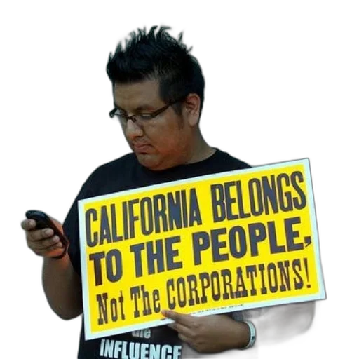 staff, man, holds, sign, reads, california, belongs, people transparent PNG cut-out