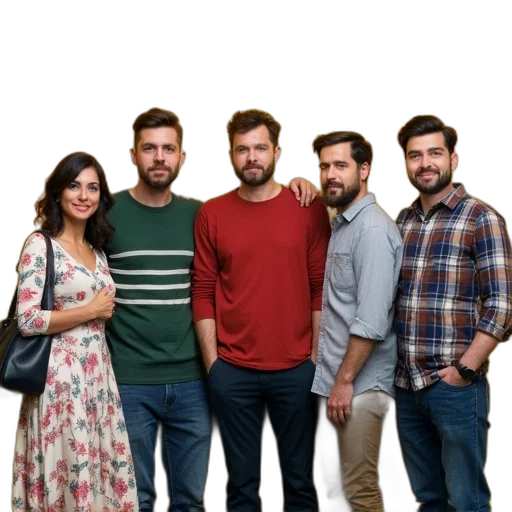 staff, hair, face, concept art, forest, city street, outer space, group transparent PNG cut-out