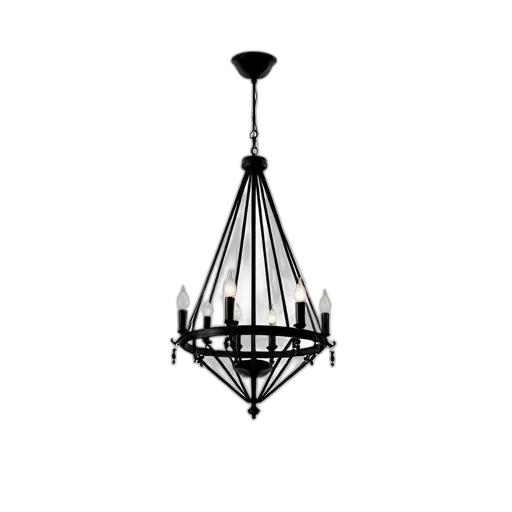 jewelry, 3d render, monochrome, modern, black, metal, chandelier, geometric transparent PNG cut-out
