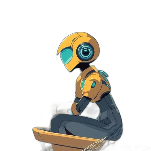 robot, staff, creature, mask, concept art, 3d render, pixel art, fantasy art transparent PNG cut-out