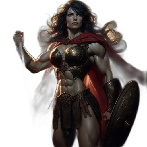comic book art, concept art, fantasy art, photorealistic, armored, female, warrior, stands transparent PNG cut-out