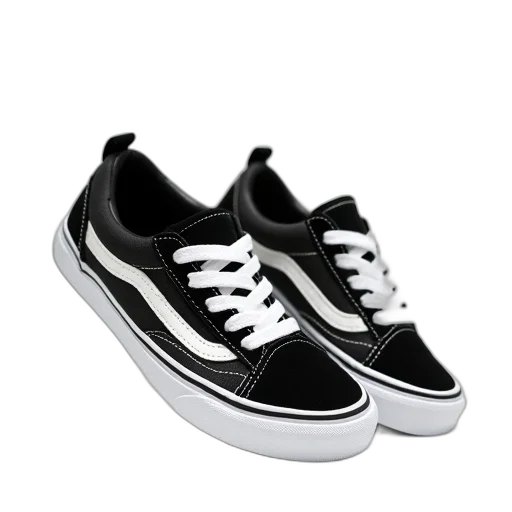 shoes, 3d render, photorealistic, pair, black, white, sneakers, laces transparent PNG cut-out