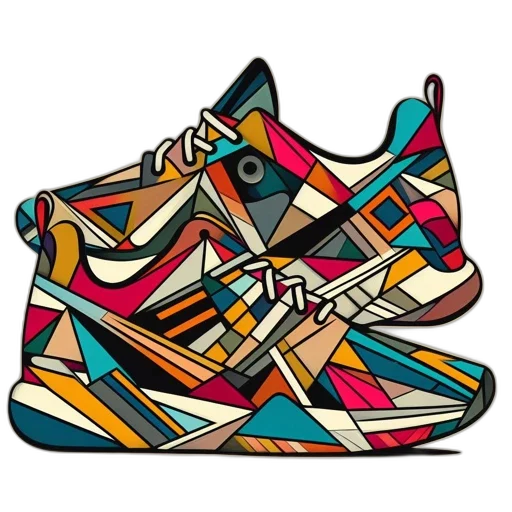 shoes, cartoon, colorful, abstract-patterned, sneakers, geometric, shapes, beige transparent PNG cut-out