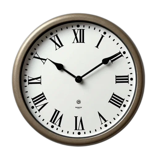 3d render, photorealistic, vintage-style, clock, white, face, black, roman transparent PNG cut-out