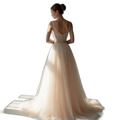 dress, photorealistic, 3d render, line, scoop, neck, floor, length transparent PNG cut-out