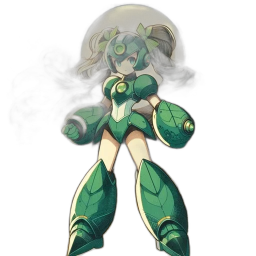 weapon, robot, creature, concept art, pixel art, fantasy art, anime, green transparent PNG cut-out