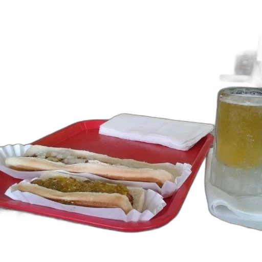 food, 3d render, red, tray, holds, two, hot, dogs transparent PNG cut-out