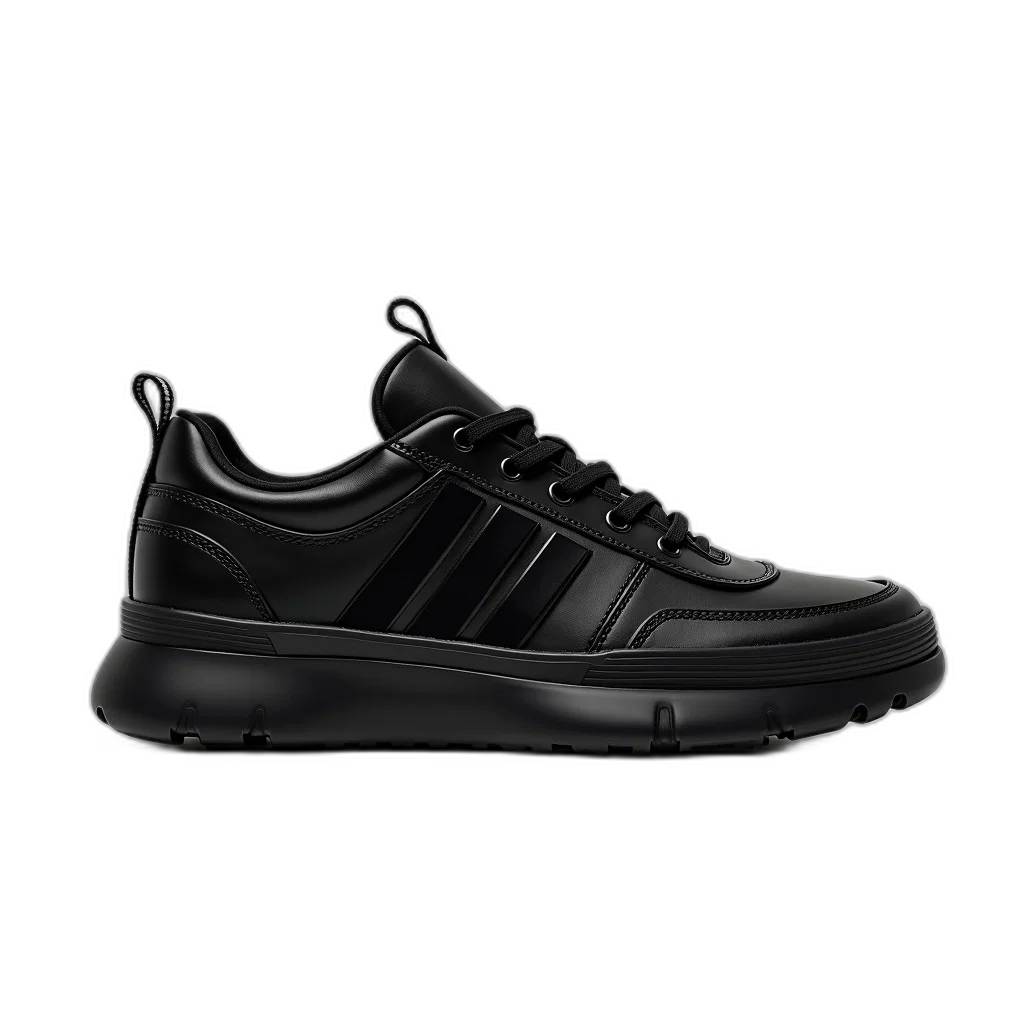 shoes, 3d render, black, sneaker, lace-up, front, sole, displayed transparent PNG cut-out