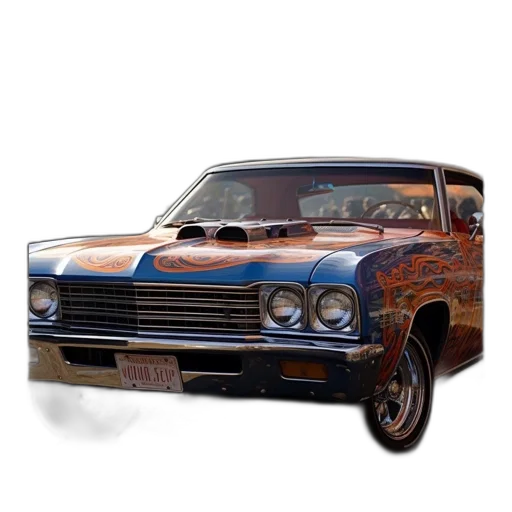 car, photorealistic, 3d render, concept art, fantasy art, vintage, blue, intricate transparent PNG cut-out